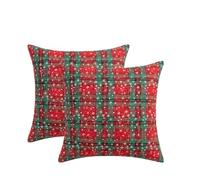 ZUHK Christmas Scottish Tartan Cushion Covers,Christmas Cushion Covers 45X45,Embroidery Bohemian Car Cushion Cover fit for Sofa Couch Bedroo (2, Red F)
