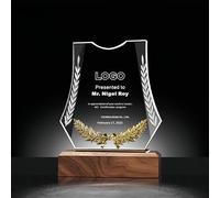 ZUHK Custom Crystal Trophy with Solid Wood Base - Personalized (Engraving/Logo/Photo/Custom Plaque), Customizable | For Employee Recognition, Coworker/Boss Retirement, Anniversary, Sports (A19)
