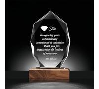 ZUHK Custom Crystal Trophy with Solid Wood Base - Personalized (Engraving/Logo/Photo/Custom Plaque), Customizable | For Employee Recognition, Coworker/Boss Retirement, Anniversary, Sports (A7)