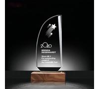 ZUHK Custom Crystal Trophy with Solid Wood Base - Personalized (Engraving/Logo/Photo/Custom Plaque), Customizable | For Employee Recognition, Coworker/Boss Retirement, Anniversary, Sports (A13)