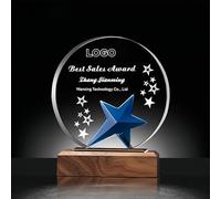 ZUHK Custom Crystal Trophy with Solid Wood Base - Personalized (Engraving/Logo/Photo/Custom Plaque), Customizable | For Employee Recognition, Coworker/Boss Retirement, Anniversary, Sports (A4)