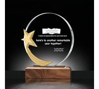 ZUHK Custom Crystal Trophy with Solid Wood Base - Personalized (Engraving/Logo/Photo/Custom Plaque), Customizable | For Employee Recognition, Coworker/Boss Retirement, Anniversary, Sports (A17)