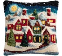 ZUHK DIY Latch Hook Kit | 3D Cushion Cover Craft Set Cross Stitch Embroidery with Tool,43x43cm fit for Bedroom Cushion Craft (Christmas House 2)