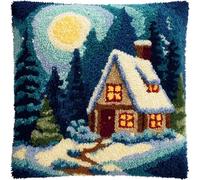 ZUHK DIY Latch Hook Kit | 3D Cushion Cover Craft Set Cross Stitch Embroidery with Tool,43x43cm fit for Bedroom Cushion Craft (Christmas House)