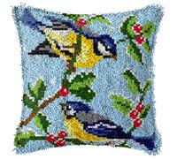 ZUHK DIY Latch Hook Kit, 3D Embroidery Pillow Materials - Cross Stitch Sofa Cushion Cover with Hook Tool, Fit for Beginner & Adults, 43x43 cm (Bird B)
