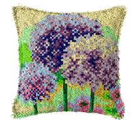 ZUHK DIY Latch Hook Kit | 3D Pillow Sofa Cushion Cover Making Set | 17x17in Cross Stitch Embroidery Kit with Tool (Flower M)