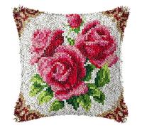ZUHK DIY Latch Hook Kit | 3D Pillow Sofa Cushion Cover Making Set | 17x17in Cross Stitch Embroidery Kit with Tool (Flower J)