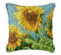 ZUHK DIY Latch Hook Kit | 3D Pillow Sofa Cushion Cover Making Set | 17x17in Cross Stitch Embroidery Kit with Tool (Flower N)