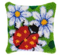 ZUHK DIY Latch Hook Kit | 3D Pillow Sofa Cushion Cover Making Set | 17x17in Cross Stitch Embroidery Kit with Tool (Ladybug)