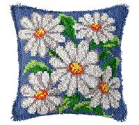 ZUHK DIY Latch Hook Kit | 3D Pillow Sofa Cushion Cover Making Set | 17x17in Cross Stitch Embroidery Kit with Tool (Flower G)