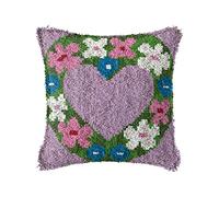 ZUHK DIY Latch Hook Kit | 3D Pillow Sofa Cushion Cover Making Set | 17x17in Cross Stitch Embroidery Kit with Tool (Love D)