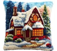 ZUHK Latch Hook Cushion Kits,DIY Throw Pillow Cover Sofa Cushion Cover Rug Shaggy Decorations fit for Home Sofa and Bedroom Decoration,43x43cm (Snow House)