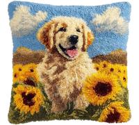 ZUHK Latch Hook Pillow Case Kit 17x17 Inch - Cross Stitch Yarn Craft fit for Sofa Decor for DIY Enthusiasts (Dog)