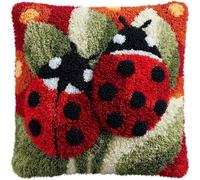 ZUHK Latch Hook Pillow Kit 43x43cm- Pre-Printed Animal Pattern, DIY Craft for Adults and Beginners,fit for Home Sofa Decoration (Ladybug)