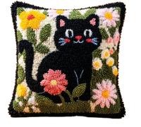 ZUHK Latch Hook Pillow Kit - Pre-Printed Canvas Rug Making Kit fit for Beginners, Home Sofa Gift 43x43cm (Cat)