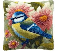 ZUHK Parrot Latch Hook Pillow Case Kits,17X17Inch 3D DIY Latch Hook Cushion Cover Kits Latch Hook Kit,with Latch Hook Tool Latch Hook Kit for Adults and Beginners (Hummingbird)