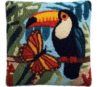ZUHK Parrot Latch Hook Pillow Case Kits,17X17Inch 3D DIY Latch Hook Cushion Cover Kits Latch Hook Kit,with Latch Hook Tool Latch Hook Kit for Adults and Beginners (Toucan)