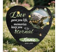 ZUHK Personalized Pet Memorial Stone,Custom Engraved with Photo and Text, Sympathy Gifts for Loss of Dog/Cat/Pet, Weatherproof Memorial Stone for Outdoors/Indoors (Turtle Tombstone A9)