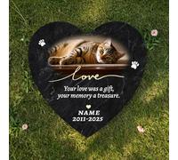ZUHK Personalized Pet Memorial Stone,Custom Engraved with Photo and Text,Sympathy Gifts for Loss of Dog/Cat/Pet,Weatherproof Memorial Stone for Outdoors/Indoors (Cat Tombstone A15)