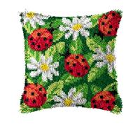 ZUHK Pre Printed Pattern Cross Stitch Sofa Cushion Cover,3D Pillow Materials Package Latch Hook Embroidery Kits with Latch Hook Tool fit for Beginner and Adults,43x43 cm (Ladybug A)