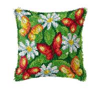 ZUHK Pre Printed Pattern Cross Stitch Sofa Cushion Cover DIY Latch Hook Kits,3D Pillow Materials Package Latch Hook Embroidery Kits with Latch Hook Tool fit for Kids and Adults,43x43 cm (Butterfly A)