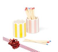 ZUHSAN 2 Pack Ceramic Match Holder with Striker - Scalloped Match Pot for Strike Anywhere Matches - Boho Decorative Matchstick Holder - Pink & Yellow - Candle Accessory (Matches Not Included)