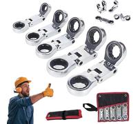 ZUICC 5pcs Dual-Drive Nano Flex-Head Pocket Ratchet,180° Flex Dual-Drive Nano Ratchet,3/4“ Inch Retractable Ratchets Wrenches Set, Double Box End Ratcheting Wrench Set for Cramped Repairs