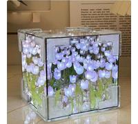 ZUICC Blossom Box,DIY Tulips Cube Mirror Lamp,DIY Handmade Tulip Night Light,Blossom Box Tulip Night Lamp Cube,Romantic Decorative Mirror Light Bedside Lamp for Girls,Friends,Couple (Purple)