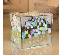 ZUICC Blossom Box,DIY Tulips Cube Mirror Lamp,DIY Handmade Tulip Night Light,Blossom Box Tulip Night Lamp Cube,Romantic Decorative Mirror Light Bedside Lamp for Girls,Friends,Couple (Color)