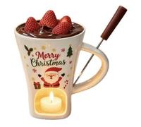 ZUICC Christmas Ceramic Chocolate Fondue Mug, Ceramic Melting Cup with Fork, Mini Chocolate Fondue Mug for Cheese Butter, Gift for Birthday Date Night Weddings