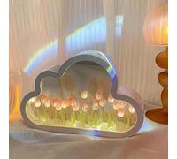 ZUICC Forever Infinite Cloud Mirror Tulips, Fully Assembled Tulip Mirror Lamp, Tulip Cloud Lamp, DIY Tulip Cloud Mirror Night Lights, Simulation Flower Table Lamp for Bedroom, Creative Gift (Pink)