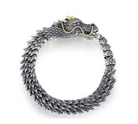 ZUICC Silver Handmade Dragon Chain Bracelet, Silver Bracelet for Men, Domineering Handmade Retro Silver 3D Dragon Bracelet, Creative Men's Jewelry Gifts (20CM)