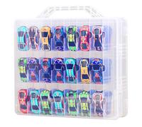 ZUIKAKU Double Sided Toy Storage Case for 48 Hot Wheels, Matchbox Cars, Mini Toys, Small Dolls, Portable Transparent Storage Case with 48 Compartments