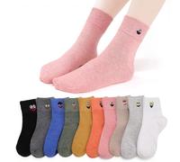 Zuimei 10 Pairs Women Socks Soft Cotton Casual Socks with Embroidery Pattern Funny Colourful Crew Socks UK 4-6.5 (Multi-Colour)
