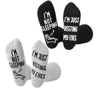 Zuimei 2 Pack Funny Socks, Novelty Calf Socks I'M NOT SLEEPING I'M JUST RESTING MY EYES, Cotton Socks with Grippers Non-Slip for Christmas Birthday Gifts Unisex Teen Boys Girls Men Women
