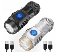 Zuimei 2Pcs Mini Torch Rechargeable Super Bright, 5 Lighting Modes Flashlight Long Battery Torch for Power Cuts, Emergency, Camping, Outdoor [Energy Class A+] [Energy Class A+]