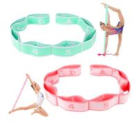 Zuimei 2Pcs Stretching Bands Gymnastics Stretch Band Yoga Straps with 8 Adjustable Loops for Stretching, Leg Stretcher Strap Yoga Pull Strap Flexstrap for Pilates, Dance, Gymnastics, Pink,Green
