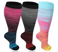 Zuimei 3 Pair 15-20 mmHg Plus Size Compression Socks for Women Men | Wide Calf Extra Large, Knee High Stockings, Flight Socks, Pressure Sock for Running Nursing Travel Sport