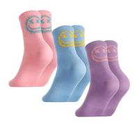 Zuimei 3 Pairs Ladies Socks 4-7 Multipack Cotton Womens Socks Smile Sport Socks Breathable Crew Sock for Womens Teenager Everyday Casual Street Sport Gym School pink,purple,blue