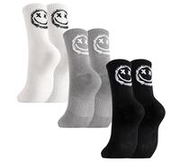 Zuimei 3 Pairs Ladies Socks 4-7 Multipack Cotton Womens Socks Smile Sport Socks Breathable Crew Sock for Womens Teenager Everyday Casual Street Sport Gym School black, white, gray