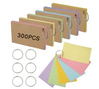 Zuimei 300PCS Flash Revision Cards 12.7x7.6cm Ruled Index Cards with 6 Binder Rings, Kraft Paper Flashcards Double Sided Record Cue Card for Office School Home Learning