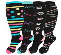 Zuimei 4 Pair Plus Size Compression Socks for Women Men, Wide Calf Extra Large Knee High Stockings Pressure Socks for Running Nursing Travel Sport