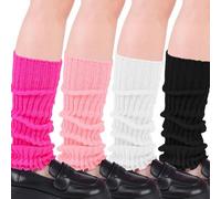 Zuimei 4 Pairs 80s Leg Warmers for Women, Vintage Retro Dance Leg Warmers 80s Style, Soft Acrylic Knit Neon & Pink Knee Warmer for Ballet, Yoga, and Parties