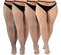 Zuimei 4 Pairs Black Fishnet Tights for Women Plus Size Sexy Cross Mesh High Waist Fishnets Stockings 4 Styles Ladies Fish Net Tights for Parties Role Play Daily Wear