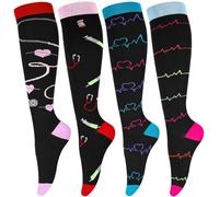 Zuimei 4 Pairs Compression Socks for Nurses 20-30 mmHg Knee High Socks Flight Socks Surgical Compression Socks for Nursing Pregnancy Sports Travel Flight