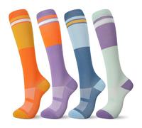 Zuimei 4 Pairs Compression Socks for Women & Men, 15-20mmHg Flight Socks, Knee High Compression Stockings for Athletic Nurse Running Travel (L/XL)
