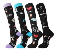 Zuimei 4 Pairs Compression Socks for Women Nurses 20-30 mmHg Knee High Flight Socks Surgical Compression Sock for Nursing Pregnancy Sports Travel Flight M Size (Nurses Series 2)