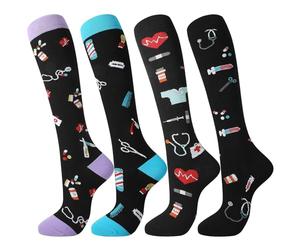 Zuimei 4 Pairs Compression Socks for Women Nurses 20-30 mmHg Knee High Flight Socks Surgical Compression Sock for Nursing Pregnancy Sports Travel Flight M Size (Nurses Series 2)