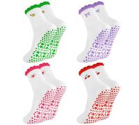 Zuimei 4 Pairs Cute Pilates Socks with Grips Non Slip Ruffle Yoga Reformer Pilates Socks Ladies Grippy Crew Sock for Home Gym Barre Sports Fitness Dance Ballet Hospital Pregnant