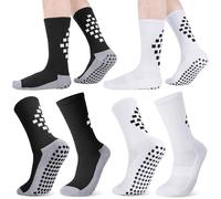 Zuimei 4 Pairs Football Grip Socks for Men, Grip Football Socks UK 5-9 Anti-slip Sports Socks with Rubber Tape for Basketball Soccer Hiking Running, White Black